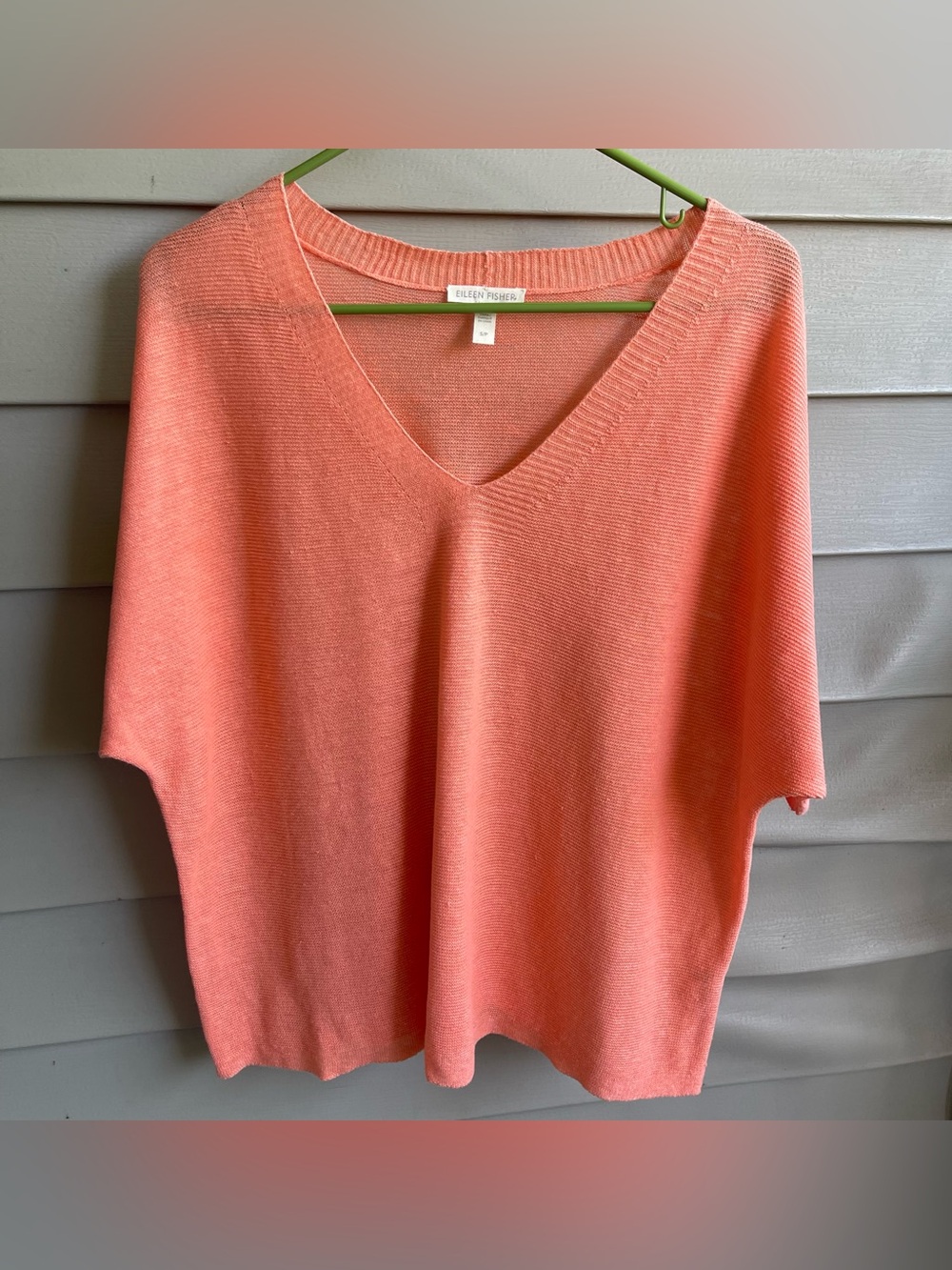 Eileen Fisher Womens 100% Organic Linen S Orange Oversized Knit Top Fisherman